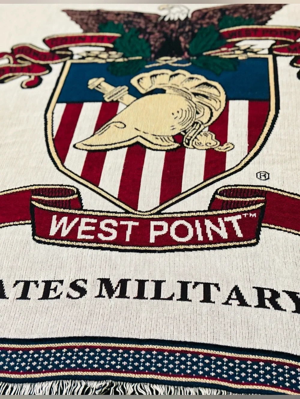 Vintage West Point Military Academy USMC Woven Throw Blanket 54x78 Army Cadet